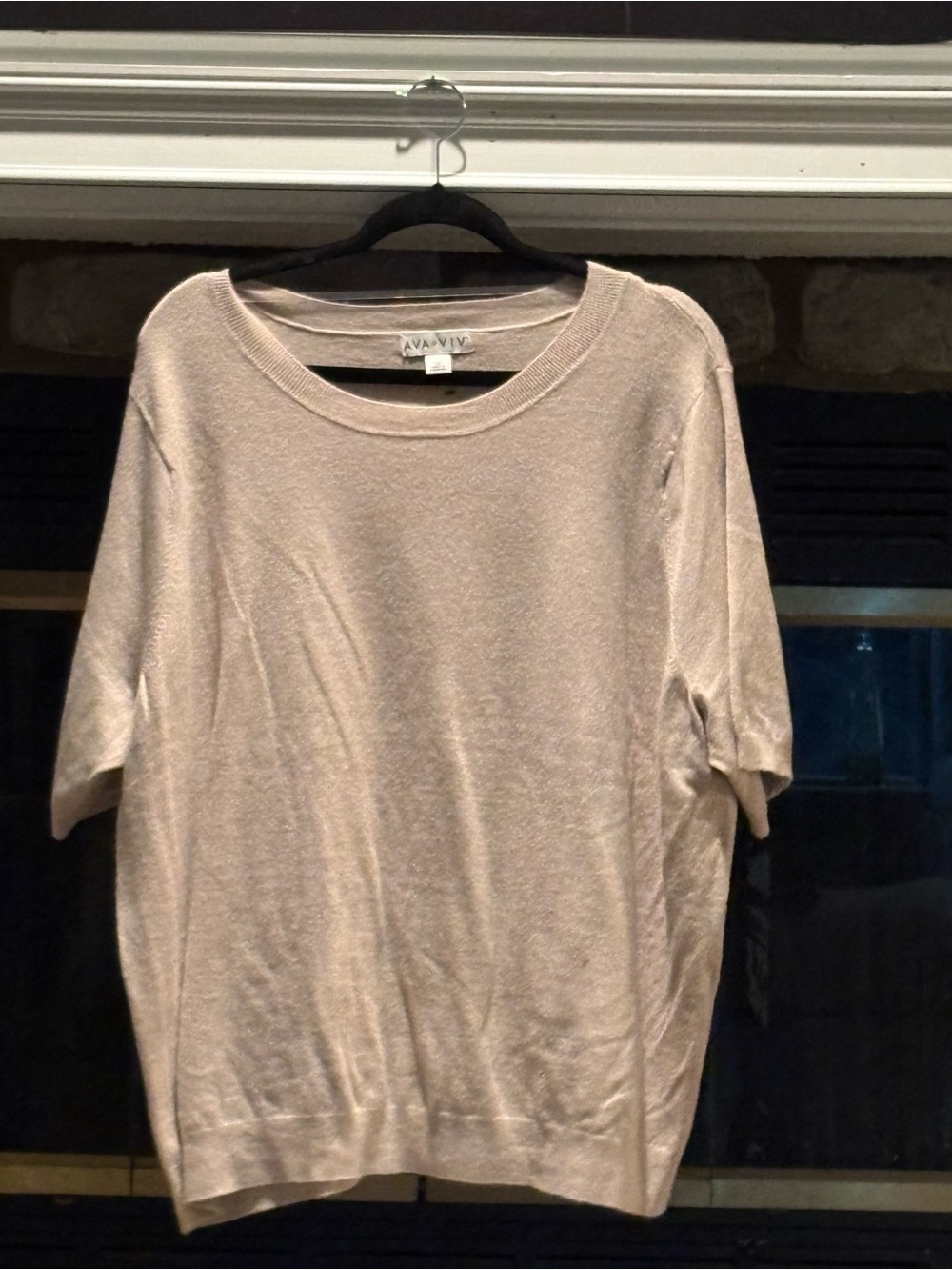 Ava & Viv Short Sleeve Crewneck Top in Light Beige
